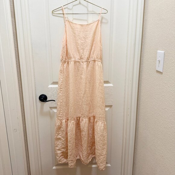 Clothe & Stone 100% Linen Maxi Dress Size M Peach Color Tiered Flowy Silhouette - Picture 7 of 13